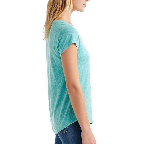 NWT Lucky Brand Turquoise Blue Tribal Medallion Printed Relaxed Lite Shirt - Picture 2 of 6